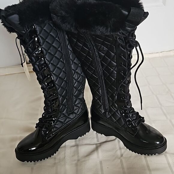 Aldo Women's Laralima Tall Quilted Lace-Up Faux Fur Trim Waterproof Boots 6 Blac - Picture 13 of 16